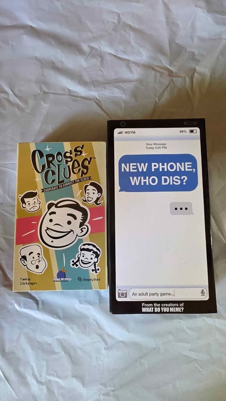 Cross Clues and New Phone, Who Dis? Board Games